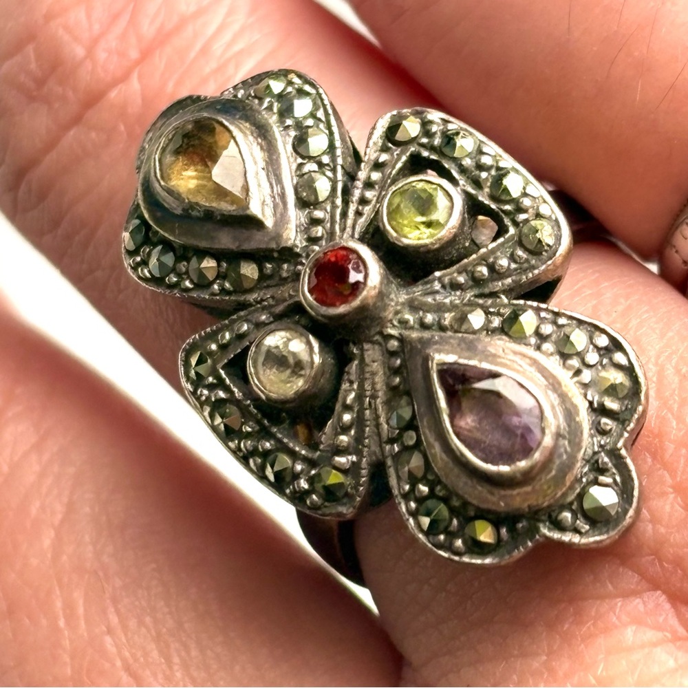 Vintage sterling silver cocktail ring Marquesite multi stone